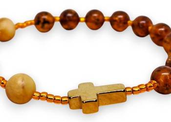 Bransoletka różaniec, dziesiątka różańca z bursztynu, BURSZTYN #1508