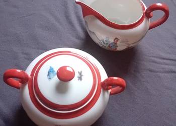 Zestaw cukiernica + mlecznik, porcelana styl dalekowschodni, sygn. Bavaria.