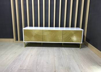 Szafka RTV designerski sideboard 150 cm biała połysk złota