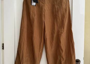 Spodnie 34 Damskie Massimo Dutti brązowe z wiskozy szeroki nogawki casual
