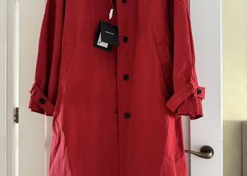 Płaszcz damski XS Massimo Dutti czerwony z paskiem trencz z bawełny midi