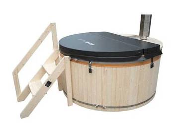 Wanna z hydromasażem opalana drewnem Ø180 cm 4os schody pokrywa BANIA