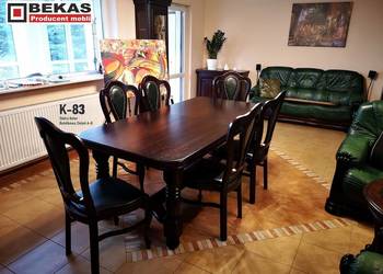 Zestaw do Salonu Stół S-23 Dąb + 6 Krzeseł Skóra Materiał Włoski Bekas