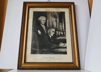 Stara grafika Paderewski i Dmowski Traktat Wersalski 1919