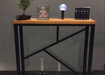 Konsola loft BLAT DĘBOWY NA WYMIAR naturalna krawędź stal mal. PROSZKOWO