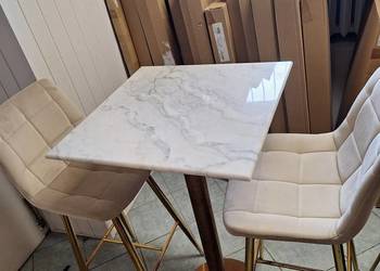 Stół marmurowy wysoki plus dwa hokery