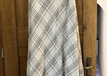 Spódnica XS Massimo Dutti w kratę z lnu i bawełny na podszewce kremowa