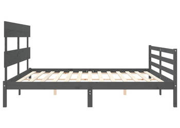 Rama łóżka z wezgłowiem szara lite drewno 200x200 cm WM-3195113