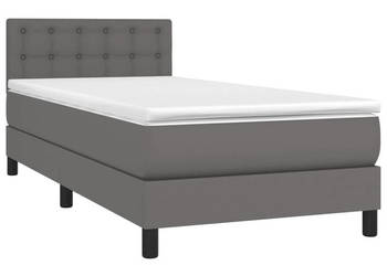 Łóżko kontynentalne z materacem i LED szara ekoskóra 90x200 cm WM-3134205