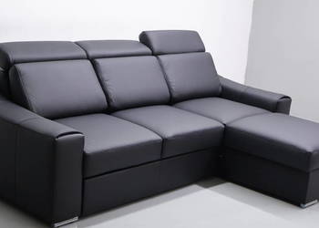SKÓRA NATURALNA czarny narożnik funkcja spania pojemnik 6605 kanapa SOFA