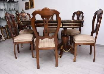 Okrągły Stół + 6 Krzesła Intarsje Styl Ludwikowski - Meble Salon Jadalnia