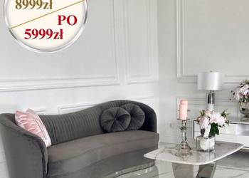Ekskluzywna sofa szara glamour  do salonu klasyczna