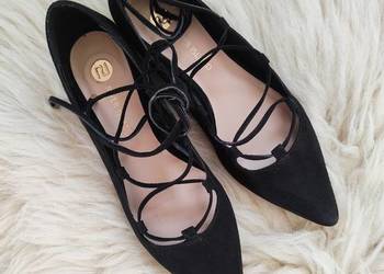 River Island Wiązane czarne czółenka buty balerinki Vintage y2k 37