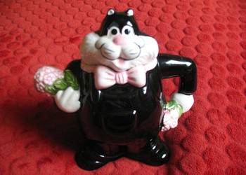 Dzbanek - do kawy i herbaty - ceramika - 21 x 21 x 12 cm Kot z kwiatami