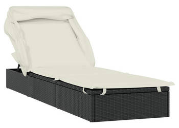 Leżak ze składanym dachem czarny 213x63x97 cm polirattan WM-319638
