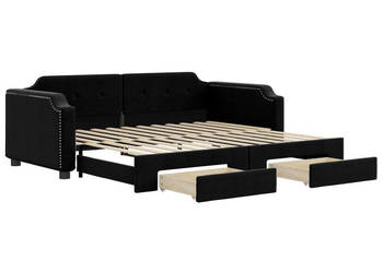 Sofa rozsuwana z szufladami czarna tkanina 80x200 cm WM-3197667