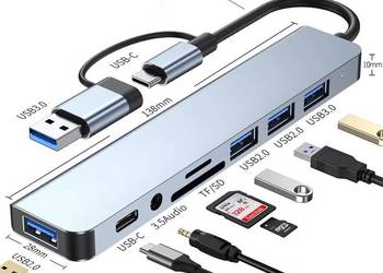 Adapter USB-C+A, 3.0, 2.0, microSD, SD, Jack 3,5mm, 8w1, aluminium, NOWY, P