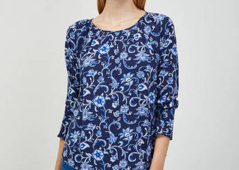 Nowa wiskozowa bluzka ze wzorem Paisley granatowa Orsay 34