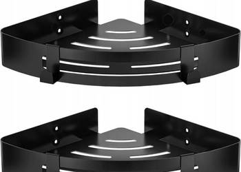 2x PÓŁKA NAROŻNA ŁAZIENKOWA HACZYKI POD PRYSZNIC CZARNA