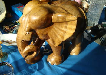 Rzeźba Figurka SŁOŃ Drewno Rękodzieło 35x34cm