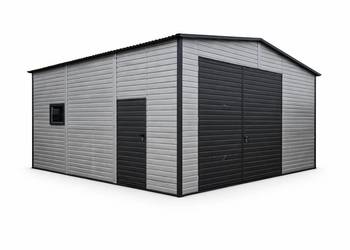 Garaż blaszany 5,3x6,4 szary + antracyt dwuspadowy brama dwuskrzydłowa 3x3
