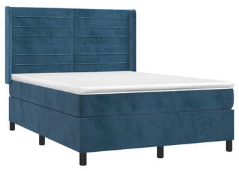 Łóżko kontynentalne materac i LED niebieski aksamit 140x190cm WM-3139623