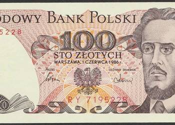 POLSKA 100 ZŁOTYCH 1986 - WARYŃSKI - STAN BANKOWY UNC