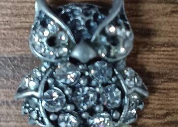 Sowa ozdobna z cykoriami vintage broszka