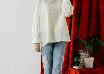 Biała bluzka oversize S 36 M 38 biała haft boho bohemian folk etno bawełna