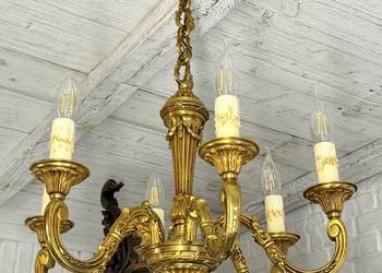 Francuski Żyrandol nr. 54 styl Napoleona III lata 1940 retro lampa mosiądz