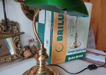 Lampa biurkowa, bankierka, mosiądz, szkło.
