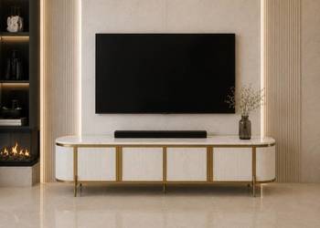 Komoda RTV złota kremowa Omega Glamour Premium 200x40x60