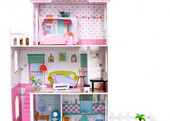 Domek drewniany dla lalek z akcesoriami ogródek 3 poziomy mega duży