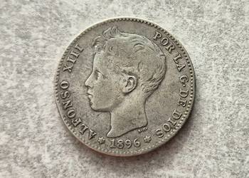 66) HISZPANIA srebro - 1 Peseta - 1896 r. Alfonso XIII