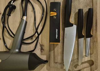 Okazja Fiskars Noże, ostrzałka.   Remington suszarka do włosów. Smile deska