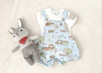 Komplet niemowlęcy So Cute 56 noworodek rampers spodenki body białe farma