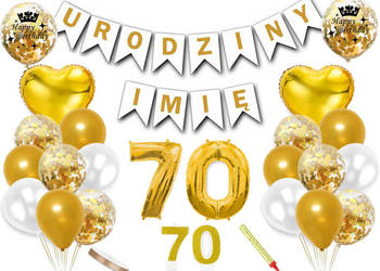 Zestaw dekoracji na 70 urodziny baner + imię balony