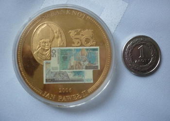 JAN PAWEŁ Papież 50 zł BANKNOT Medal Olbrzym Złoto Kapsel