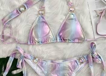 Bikini strój kąpielowy holo połysk cyrkonie kamienie kryształki