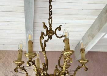 Francuski Żyrandol nr. 51 mosiądz 6-ram Antyk Lampa Rocaille