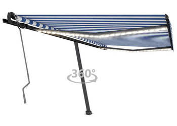 Ręcznie zwijana markiza z LED 450x350 cm niebiesko-biała WM-3069841