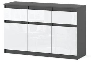 Komoda Do Salonu 3 Szuflady 120cm Pojemna Szafka Rtv Szara Biały Połysk