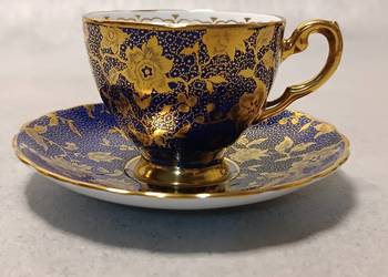 Tuscan Kolekcjonerski Duet z Angielskiej porcelany Kobalt Złote Kwiaty