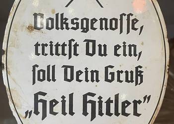 Emaliowany szyld propagandowy III Rzesza – „Heil Hitler” – 12 × 15 cm