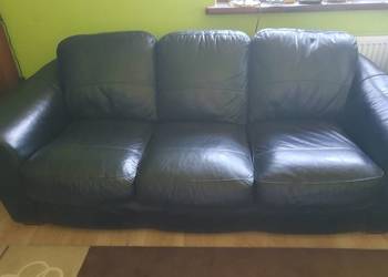 sofa skórzana czarna nierozkładana 3- osobowa