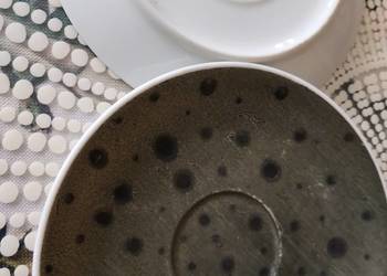 PRL spodek Ćmielów porcelanowa szary kropki 2szt