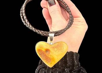 Serce wisior bursztyn bałtycki srebro 925 unikat rękodzieło