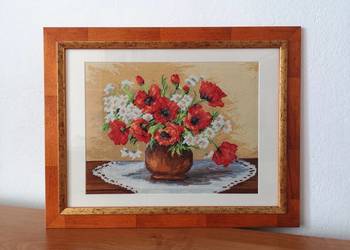 Obraz ręcznie haftowany "Bukiet maków polnych" Handmade