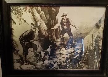 Stare zdjęcie za szkłem obrazu myśliwskiego