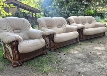 Komplet wypoczynkowy 3 2 1 funkcja spania Nowa skóra naturalna